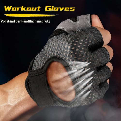 Foto von flintronic Fitness Handschuhe, Atmungsaktive Trainingshandschuhe mit Mikrofasergewebe, Rutschfester Silikon Gym Gloves Gewichtheben Handschuhe, Sporthandschuhe für Damen Herren - Schwarz (L)