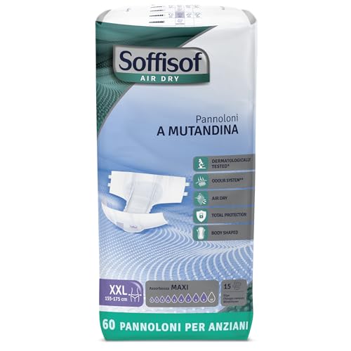 Soffisof Air Dry Windeln für Erwachsene Maxi XXL - 60x Inkontinenz Slip - 4 Packungen mit 15 Windelhosen, 9 Tropfen - Windelslip Erwachsene