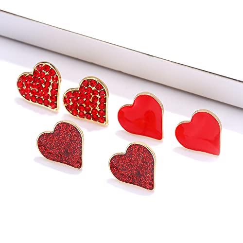 Cealxheny 3 Pairs Valentine’S Day Heart Stud Earrings For Women Glitter Rhinestone Heart Earrings Sweet Red Pink Heart Ear Studs Valentine’S Day Gifts Holiday Accessory thumb #5