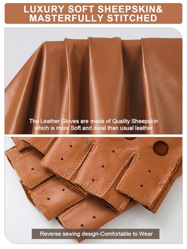 Image of GSG Men's Fingerless Leather Driving Gloves, Half Finger, lambskin | Half Finger Design, Breathable Comfort,Driving, Motorcycle Riding, Racing, Cycling, Daily Wear