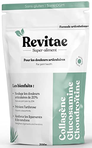 Collagène Glucosamine Chondroïtine en Poudre 200G - Réduire les Douleurs Articulaires - Complexe De Collagène Formule Articulation - Revitae Cover
