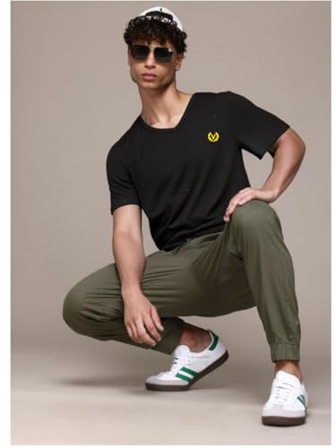 Image of Mack Jonney Regular Solid Cotton Blend V Neck T Shirt for Men