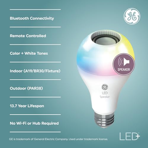 GE LED+ Color Changing Speaker LED Light Bulb with Remote, Daylight and Multicolor, A21 Standard Bulb (1 Pack) by GE - Image 2