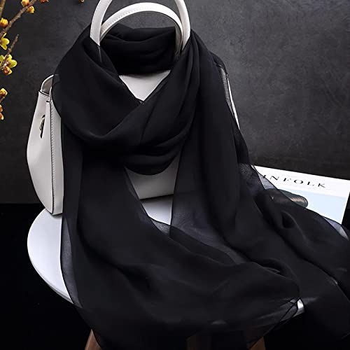 Lepsjgc Natural Silk Scarf Black Color 100% Real Silk Scarf Women Thin Chiffon Silk Shawls Wraps For Ladies Solid (Color : Black, Size : 250-135Cm) #TOP2