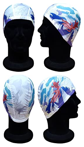 Blue Reef Stunning Asian Oriental Art Inspired Graphic Designs Spandex Elasticated Pull On Swim Cap For All Ages 3+ Years (Siamese Fighter White) - Image 2