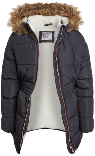 KENSIE GIRL Girls Quilted Puffer Anorak Jacket - Cozy Sherpa Lined Faux Fur Trim Hooded Winter Coat with Cinched Waist (7-16)2