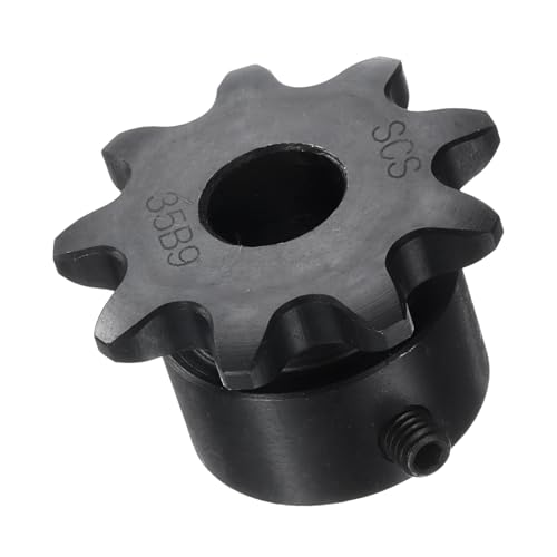 Image of uxcell #35 Chain Roller Sprocket B Type, 3 /8 inch Bore 9 Tooth Single Strand Chain Sprocket, Carbon Steel, Keyway with Set Screws