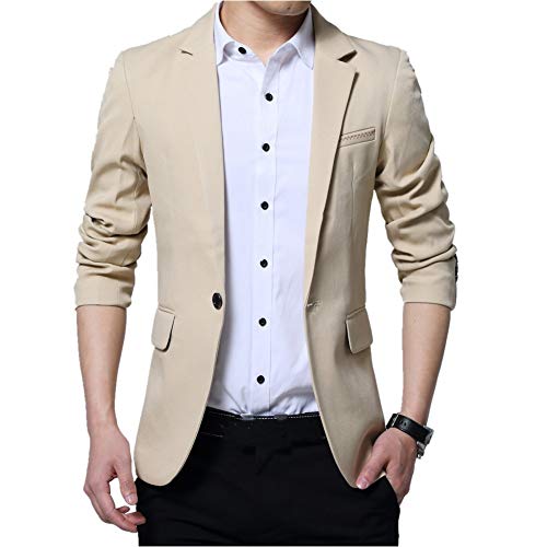 Men's Solid Slim Fit Suits One Button Flap Pockets Blazer Jacket Khaki