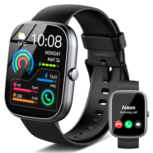 Smartwatch Herren, 1.91'HD Smart Watch Damen Schlafmonitor Schrittzähler Herzfrequenz Fitness Tracker, Fitnessuhr Bluetooth Anrufe, 110+Sportmodi Sport Uhr, IP68 Wasserdicht Watch iOS Android Schwarz