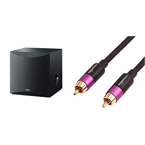 Yamaha NS-SW50 - Altavoz subwoofer Amplificado (28-200 Hz) Color Negro + Amazon Basics - Cable para subwoofer (2,4 m)