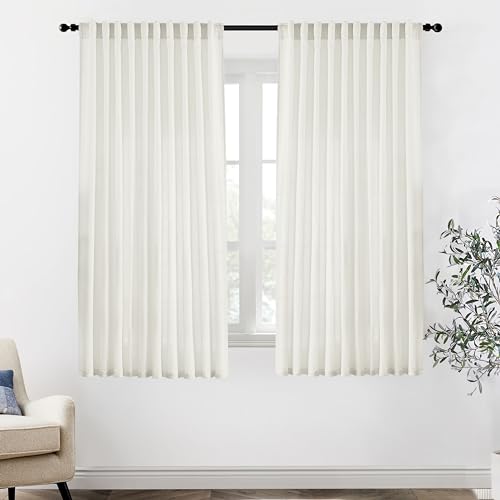 Image of XTMYI 70 x 63 Inch Length Living Room Curtains,Linen Short Wide Bay Window Curtains for Bedroom,Set of 2 Panels,70x63 in Long,Cream Ivory