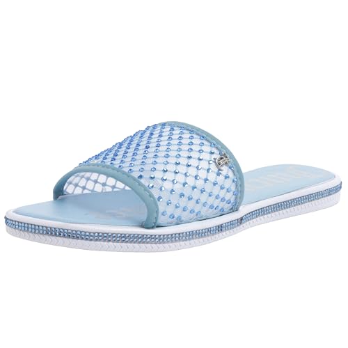 Image of Juicy Couture Women's Slide Sandals - Glitter Bling Open Toe Sparkle Flats - Dressy Summer Casual Footwear