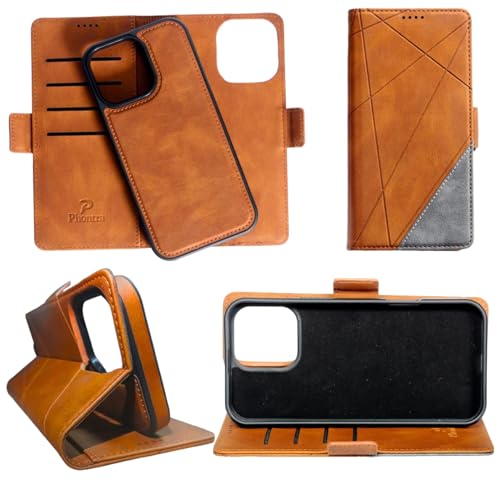 EMF Protection Anti Radiation Cell Phone Wallet Case for iPhone, EMF Blocker Genuine Leather Flip Folio Phone Cover, RFID Blocking Card Holder, MagSafe Case Wallet (Brown/Gray, iPhone 17)