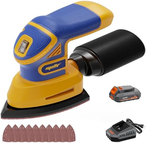 Cordless Detail Sander Compatible with Dewalt 20v Max Battery, 1.9Amp, Dust Collector, Brushless 12,000 OPM Speed, Compact Soft Palm Grip, 10pcs Sanding Pads, 2.0Ah Charger & Battery Kit