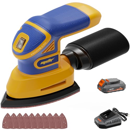 Mayoki Cordless Detail Sander Compatible with Dewalt 20v Max Battery, 1.9Amp, Dust Collector, Brushless 12,000 OPM Speed, Compact Soft Palm Grip, 10pcs Sanding Pads, 2.0Ah Charger & Battery Kit