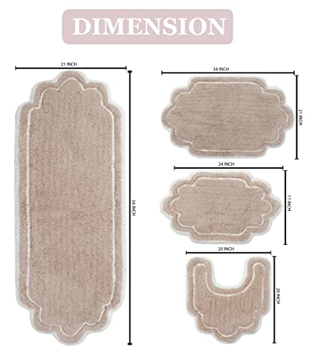 Home Weavers Allure Collection 100 Percent Cotton Tufted Supersoft And Absorbent Bath Rug Machine Washable, 4 Piece Set, Linen #TOP1