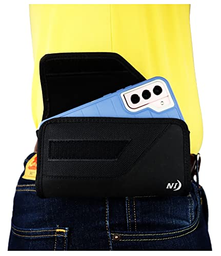 Nite Ize Nylon Cell Phone Pouch For Samsung Galaxy S23 S22 S21 S20+ Plus 5G / S20 Holster Belt Clip Holder, Rugged, Heavy Duty, Fit (Defender/Commuter) Case - Sideways #TOP1