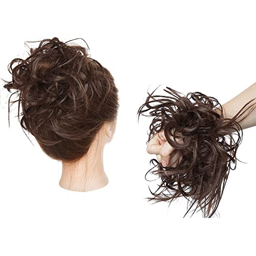 XXL Postiche Cheveux En Caoutchouc Chouchou Chignons VOLUMINEUX Bouclés Ou Chignon Décoiffé Extension a clip Cheveux Naturel Brun moyen Cover