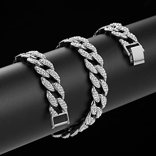 Saintda Cuban Link Chain and Bracelet Set for Men Women Iced Out Diamond Gift for Boys Hip Hop Rapper Jewelry4