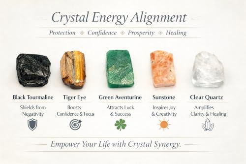 Image of 5-Stone Crystal Healing Set 100g - Black Tourmaline, Tiger Eye, Green Aventurine, Clear Quartz & Sunstone