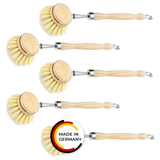 Spülbürste Holzspülbürste 5er Set. Bürstenköpfe austauschbar. Nachhaltige Bürsten aus zertifiziertem Buchenholz und Natur Fibre Pflanzenborsten. Langlebig, praktisch und CO²-neutral - Made in Germany
