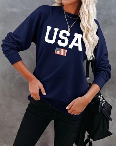 Dressmine Womens USA Shirt Casual Long Sleeve Graphic Tees Knit Crew Neck Sweatshirts Loose Pullover3