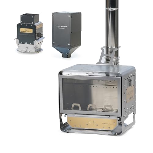 GREEN STOVE Table M Tent Stove Series – Stainless Steel, Supports Wood and Pellet Fuel for Outdoor...