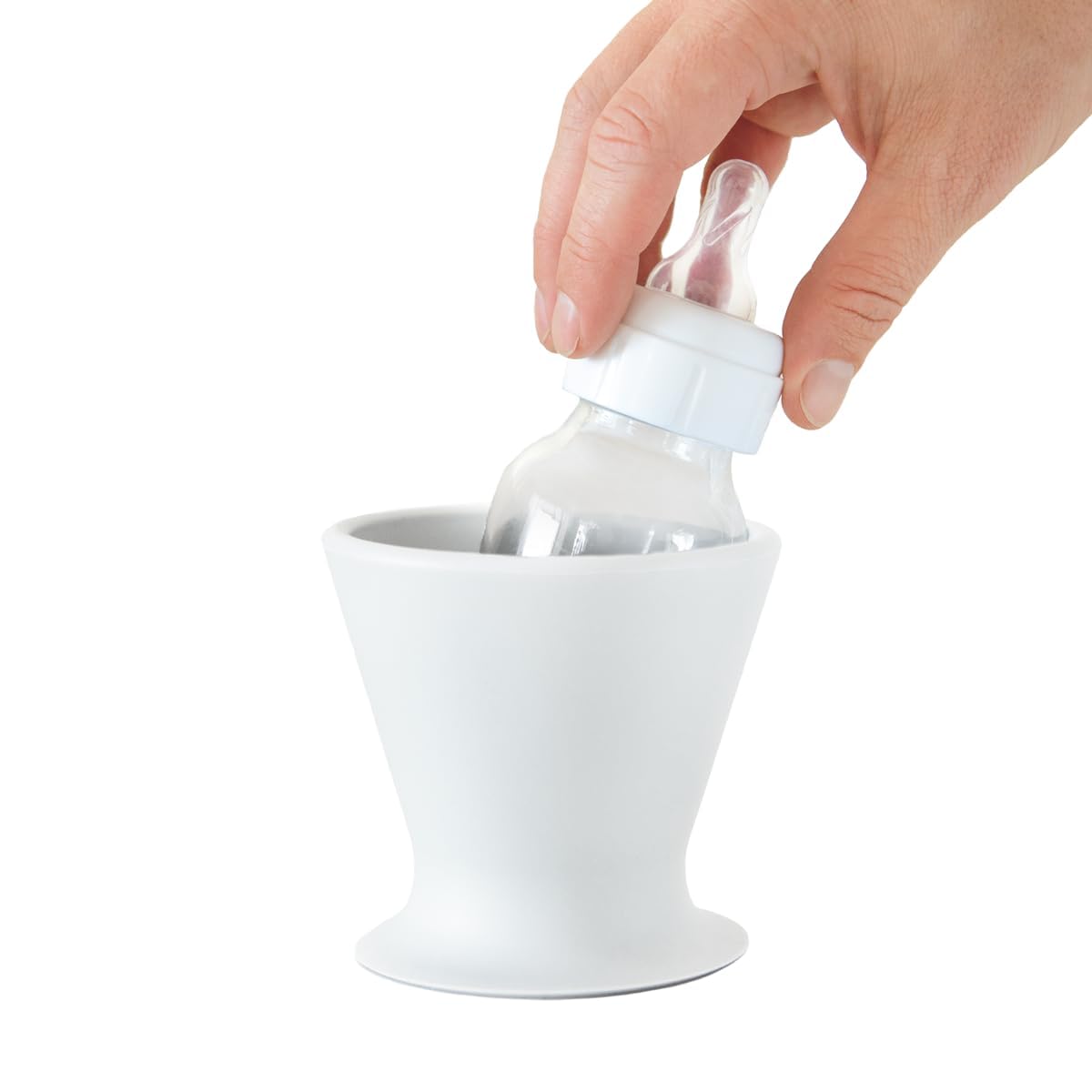 Bökee Baby Bottle Holder and Easy Hands Free Silicone Breast Pump Holder​ for One Handed Bottle Prep - White, 1-Pack