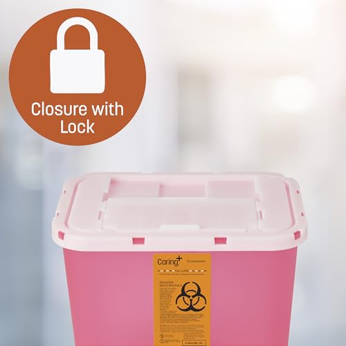 Caring Sharps Container, 2 Gallon with Container Locking Lid, Red - Ideal for Safe Medical Waste Disposal, Large Needle Disposal Container for Home and Medical Use