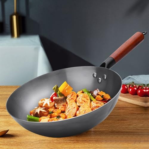 Wok de acero al carbono con mango de madera 38 cm miniatura 7