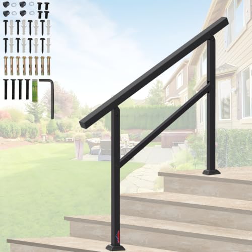 Ruedamann 4 Step Hand Rails for Outdoor Steps, Stair Railing Kit, Black
