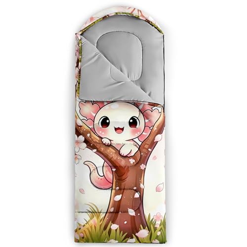 Image of QOOMO Axolotl Cute Camping Sleeping Bags,3 Season Warm & Cool Weather,Lightweight,Waterproof Sleeping Bags for Adults & Kids,Traveling,and Outdoors