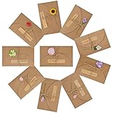  10PCS Tarjeta de Felicitación, Tarjeta de Felicitación con Sobre de Papel Kraft Vintage,Flores Secadas Postal Decorada para Bodas,Despedidas de Soltera, Navidad, Negocios