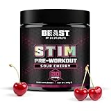 Beast Stim Pre Workout Powder - 30 Servings - Gym Supplements for Men and Women 390g - Beta Alanine Preworkout - Sour Cherry