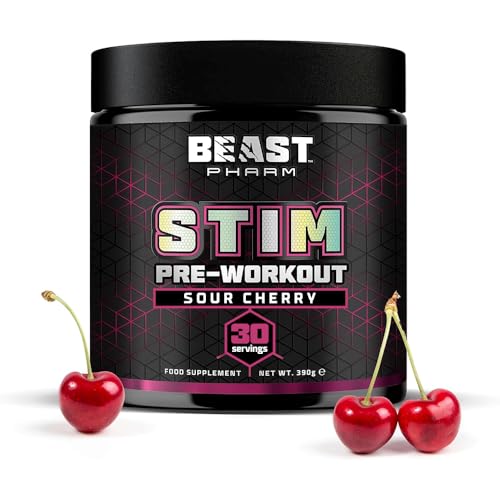 Beast STIM Pre Workout Powder – 30 Servings – Gym Beta Alanine Preworkout – Sour Cherry