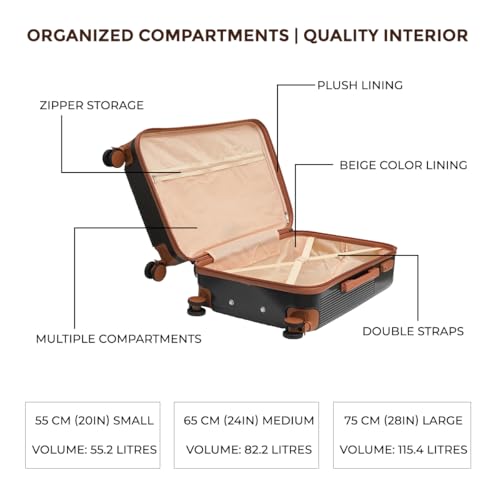 Image of Mode Maestro | Hard-Sided Polycarbonate Trolley Suitcase | 360 8-Wheel Easy Drag| Light-Weight | TSA Lock |3-Yr Warranty | Cabin Luggage Bag 20in (55cm (S), Black)