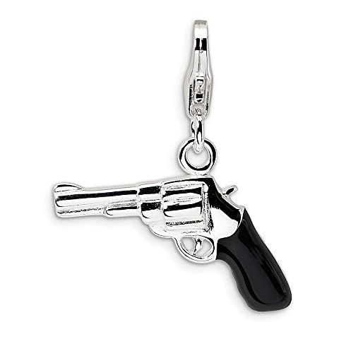 Sterling Silber 3-D Emaille Pistole mit Karabinerverschluss, Maße - 24 x 19 mm JewelryWeb Cover