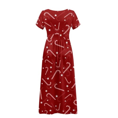Image of Women's Fall Summer Short Sleeve Ankle Length V-Neck Party Dress with Pockets Size S-3XL
