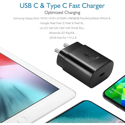 Image of Samsung 25W Type-C Super Fast Charger Adapter for Samsung S25 /M05 /M55s /F05 /A05 /M55 /M54 / M35 /M15 /F15 /A15 /M14 /F34 /S24 /S24 Ultra /S23 Fe /S21 fe 5G /Z fold /flip /6 /5 /4 /3, 25 watt Wall Travel Adapter, Black