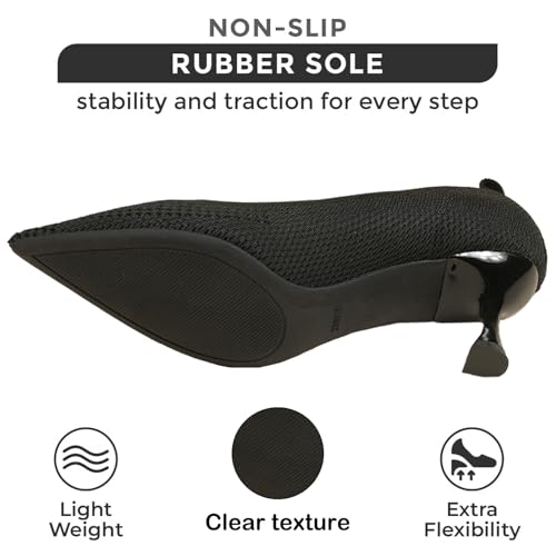 Women's Knitted Casual Low Stiletto Heel Pumps Comfortable Breathable Pointed Toe Elegant Slip On Kitten Heel Pumps for Work Office Business Dress Shoes4