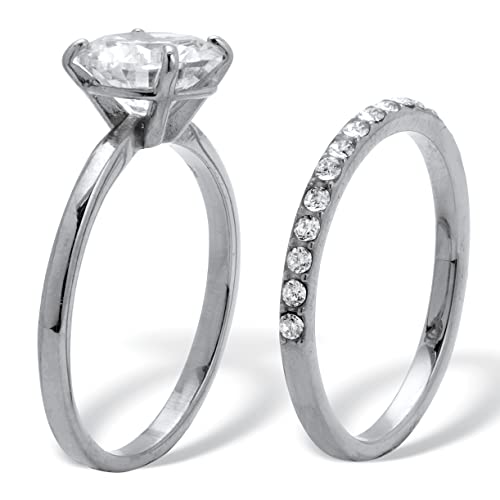 PalmBeach Stainless Steel Round Cubic Zirconia Bridal Ring Set Sizes 6-10 Size 72