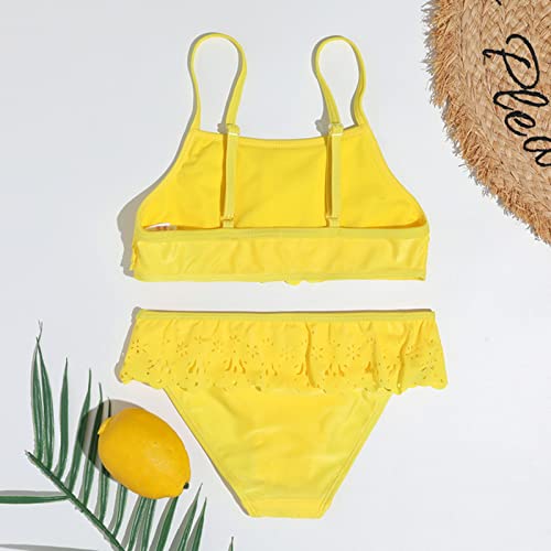 Girls High Waisted Bikini Swimsuit Big Kids Flounce Top Bottom with Skirts Trim Two Piece Tankini Bathing Suits3