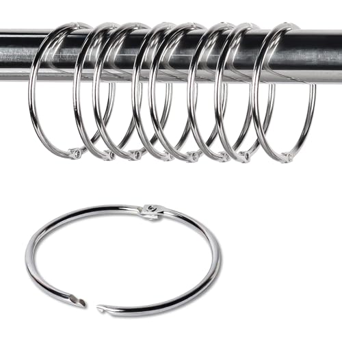 YOGAZEN 20 Stück Vorhangringe Metall, 25mm Gardinenringe zum Öffnen, Duschvorhang Ringe, Vorhang Hängend Ringe für Duschvorhänge und Gardinenstangen Buchringe, für Schlafzimmer, Badezimmer(Silber)