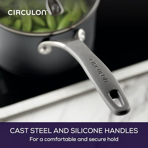 Image of Circulon A1 Series Nonstick Straining Sauce Pan with Lid, 2-Quart, Graphite