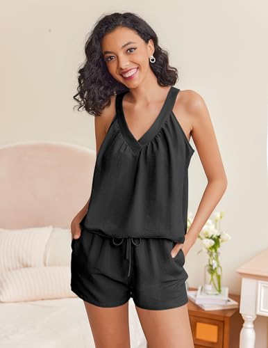 Image of Ekouaer Lounge Sets for Women 2 Piece Summer Pajamas Tank Top Shorts Set Comfy Loungewear Cute Beach Vacation Outfits