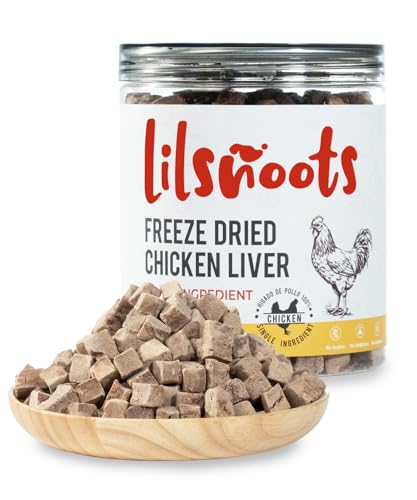 LILSNOOTS Freeze Dried Chicken Liver Dog Treats Cat Treats Single Ingredient Liver Treats Food Meal Topper Rawhide Free Freeze Dried Chicken Liver High Protein Training Pet Treats 4.6oz
