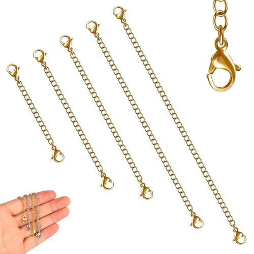 5 Pcs Necklace Extenders 2/3/4/5/6 inch Gold Necklace Extenders Adjustable Chain Extensions for Necklaces and Bracelets Suitable for DIY Jewelry Making of Women Bracelets and Ankles