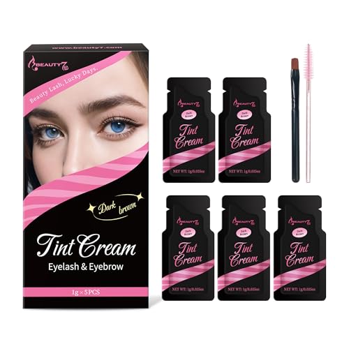 Beauty7 Crema Tinte de Cejas Color Marrón Oscuro, Coloración Para el Tratamiento de Cejas y Pestañas, Kits Tinte de Pestañas Fácil de Usar