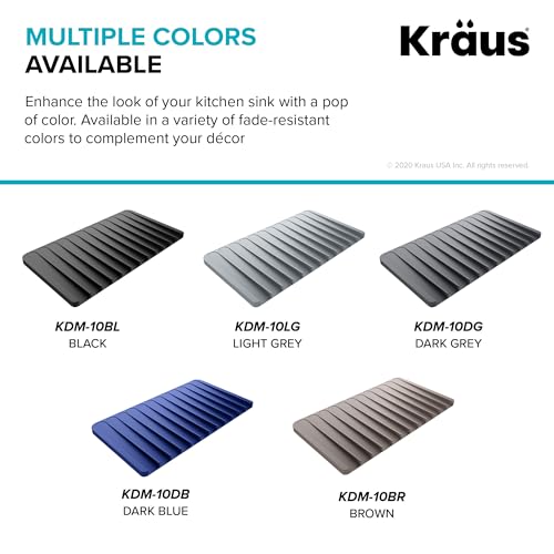 Image of Kraus KDM-10DG Kore Self-Draining Silicone Dish Drying Mat or Trivet for Kitchen Counter, Dark Grey