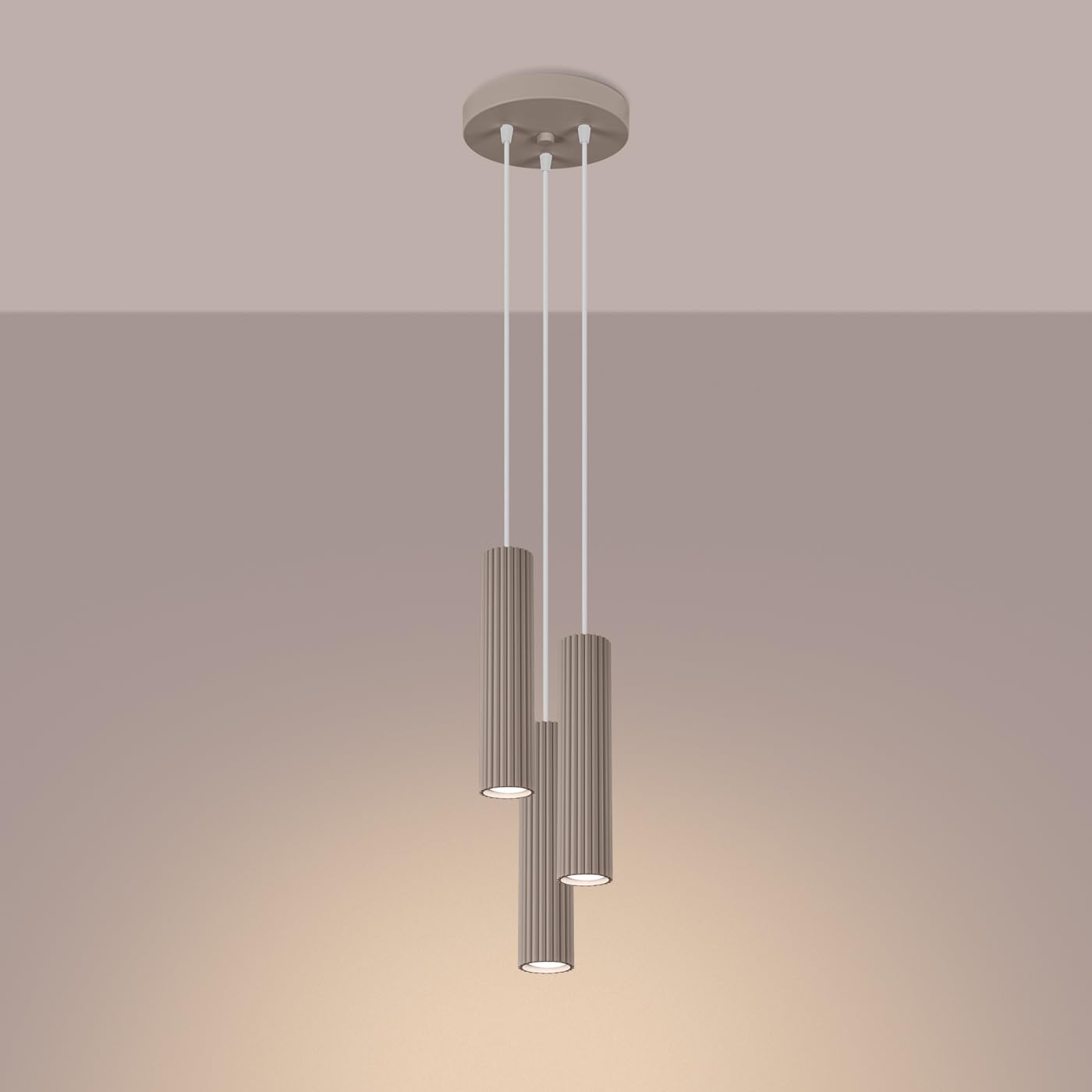 SOLLUX lighting Lampada a Sospensione - Lampada da Soffitto in Alluminio - 3 Paralumi - Lampada a LED - Taupe Karbon